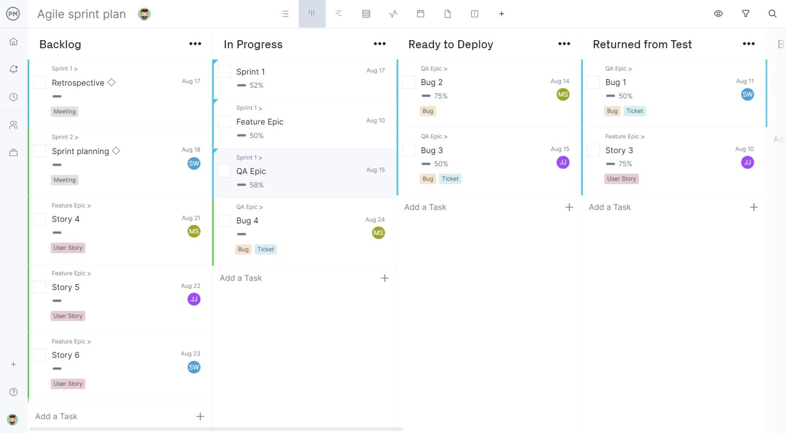 Kanban board in ProjectManager