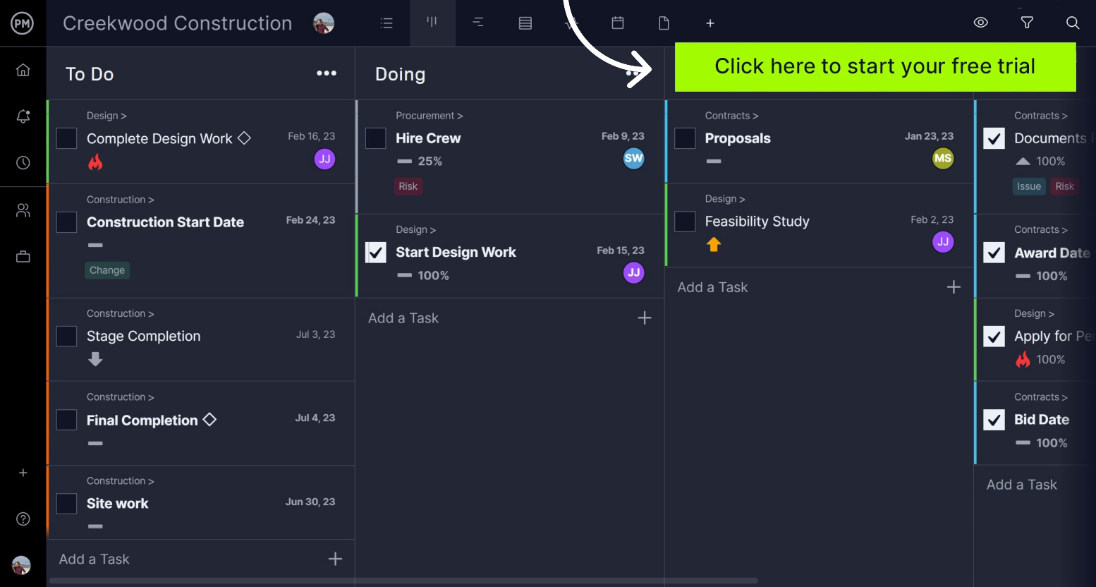 ProjectManager's kanban board