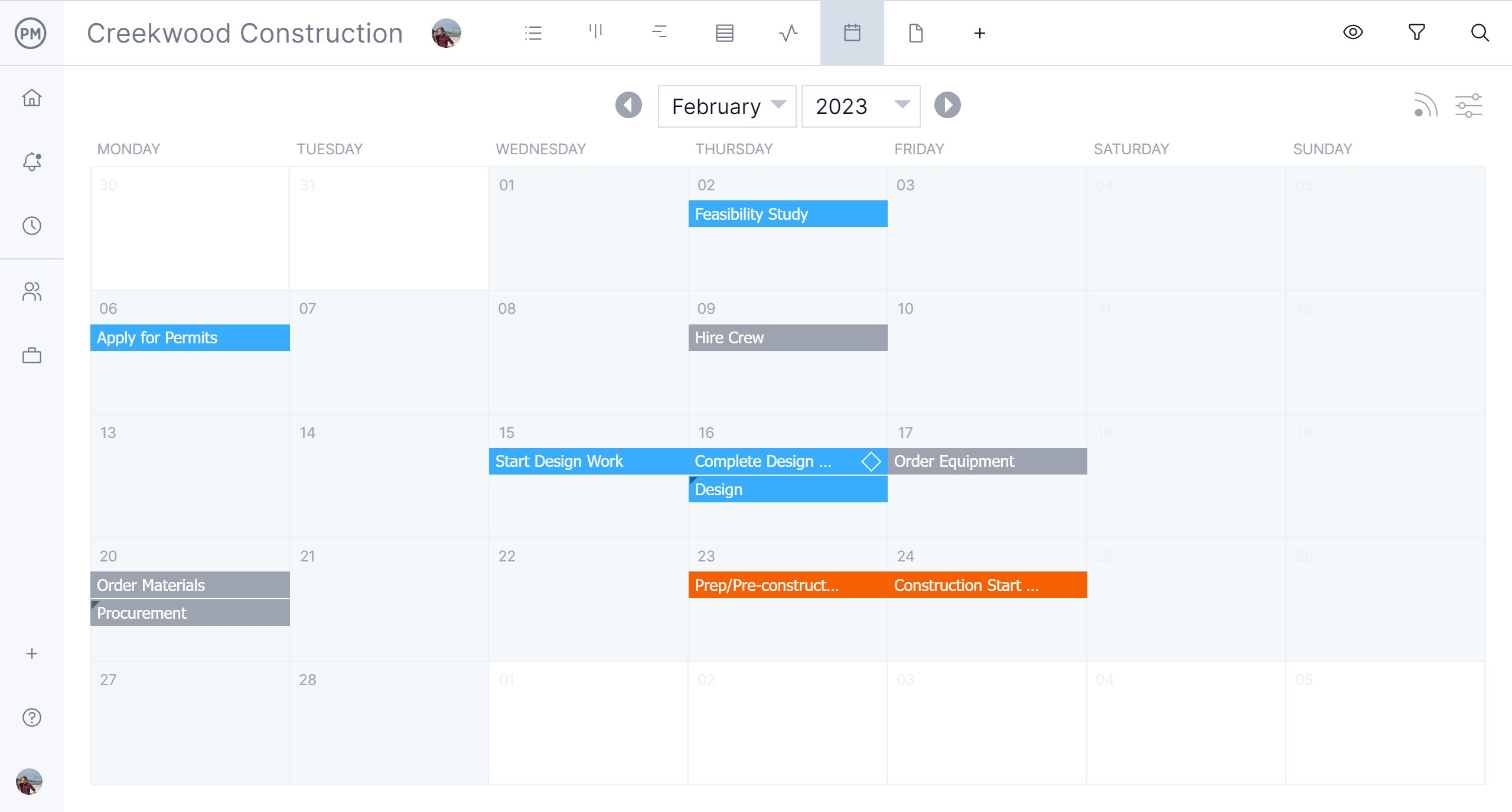 Calendar in ProjectManager for task tracking at a monthly level