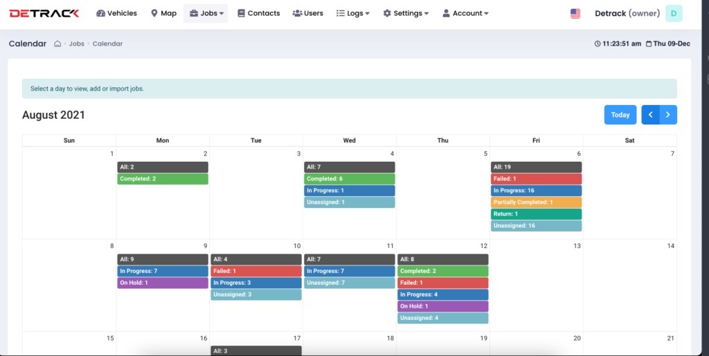 Detrack calendar view