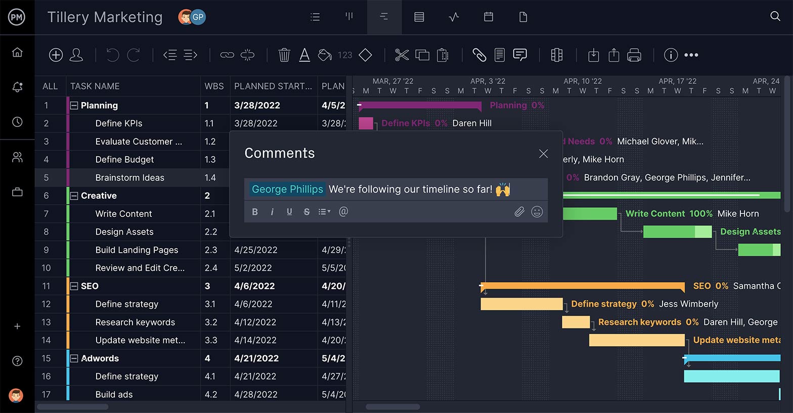 Gantt chart of a construction schedule with punch list