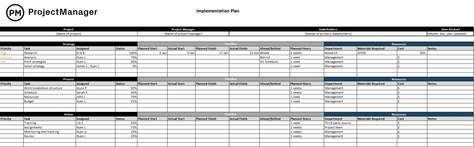 implementation plan template for excel