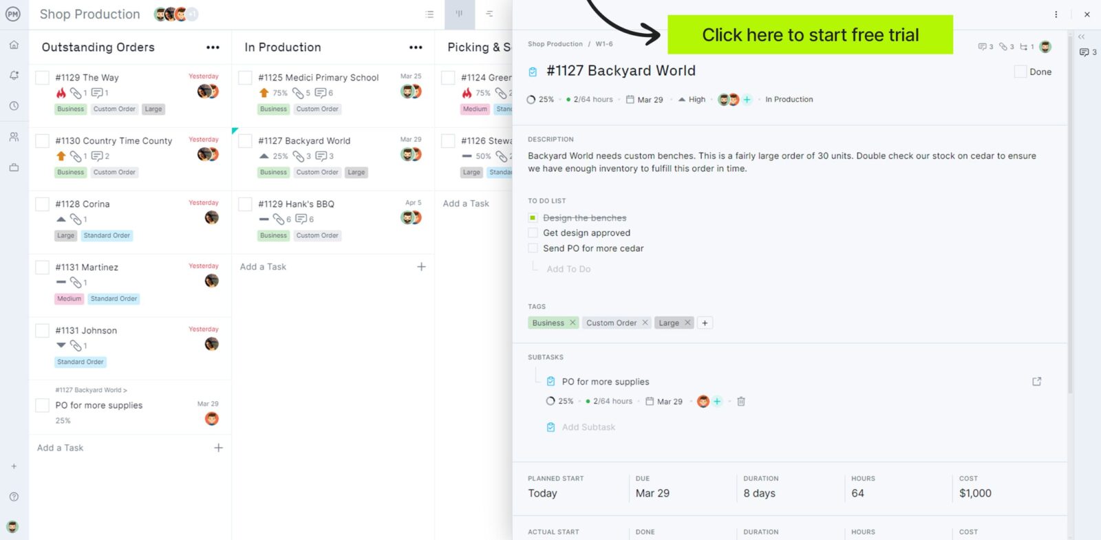 Kanban board with workflow automation used to execute advanced manufacturing processes