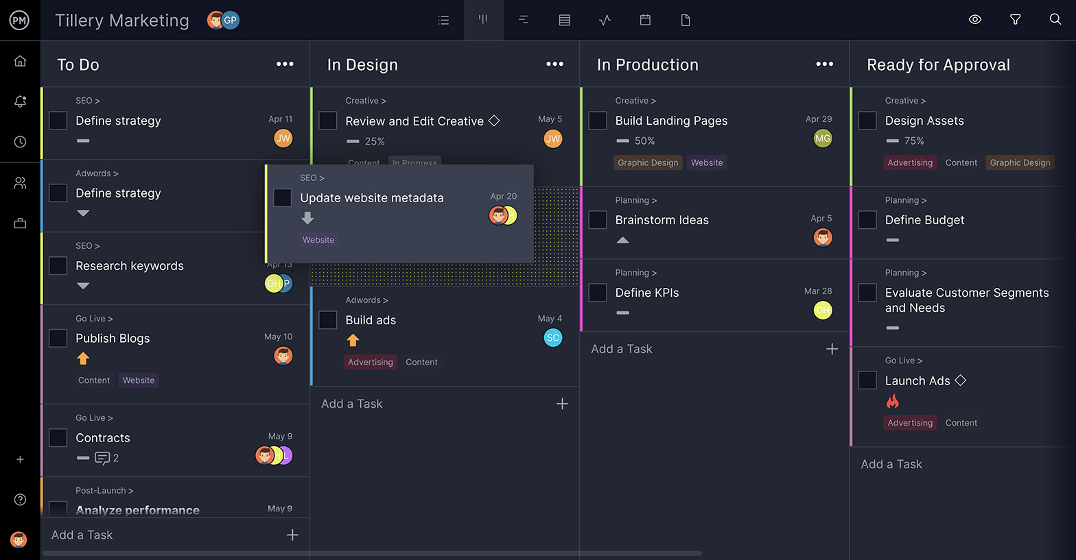 ProjectManager's kanban board