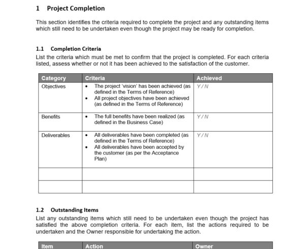 project closure template