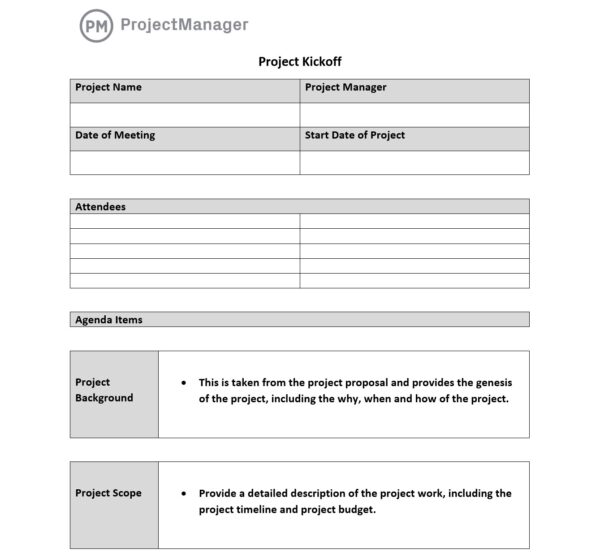 Project kickoff template