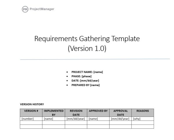 Requirements gathering template ProjectManager