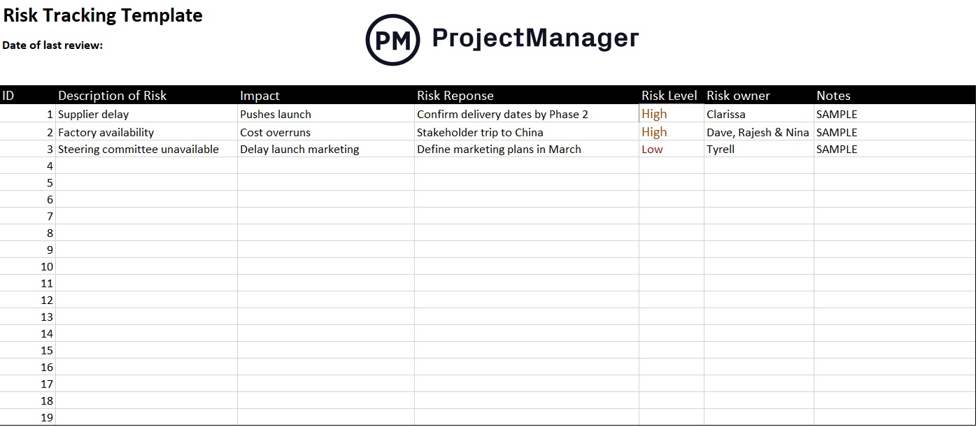 risk tracking template for Excel project management