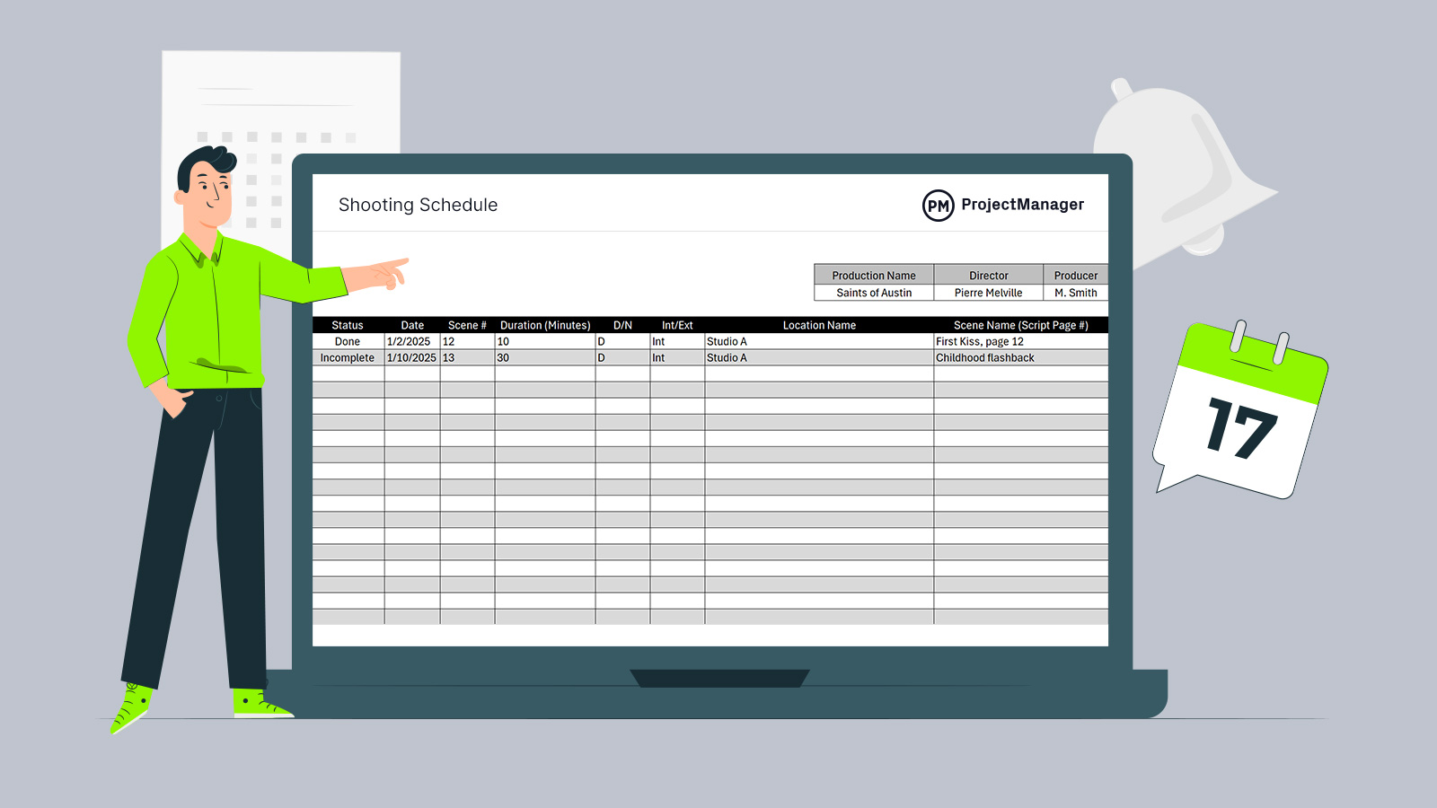 Shooting schedule template ProjectManager