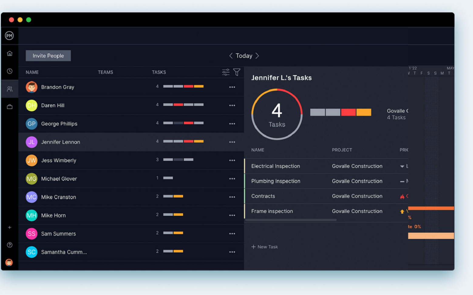 Gantt chart software with a related team management feature