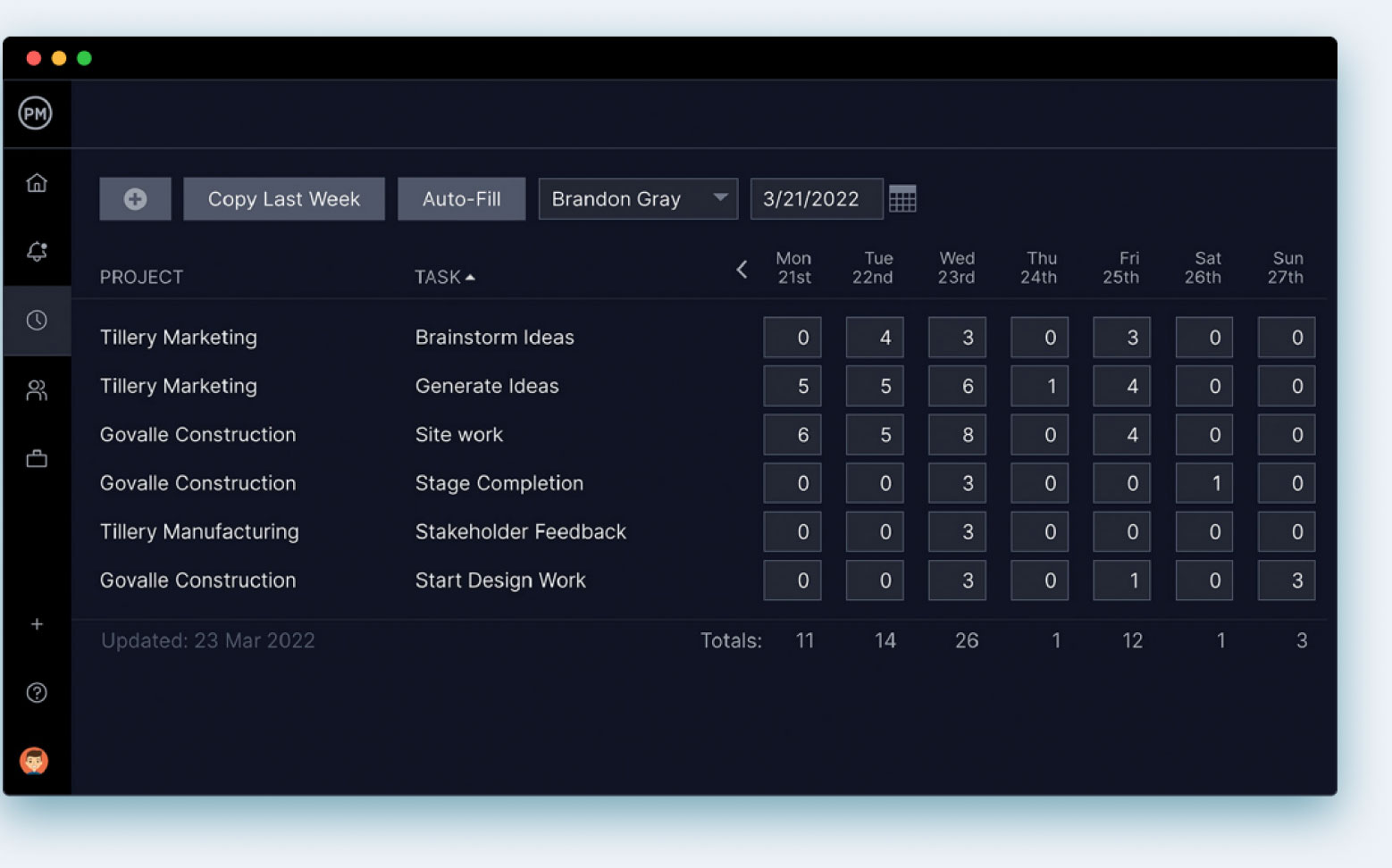 Project portfolio management software with timesheets and time tracking