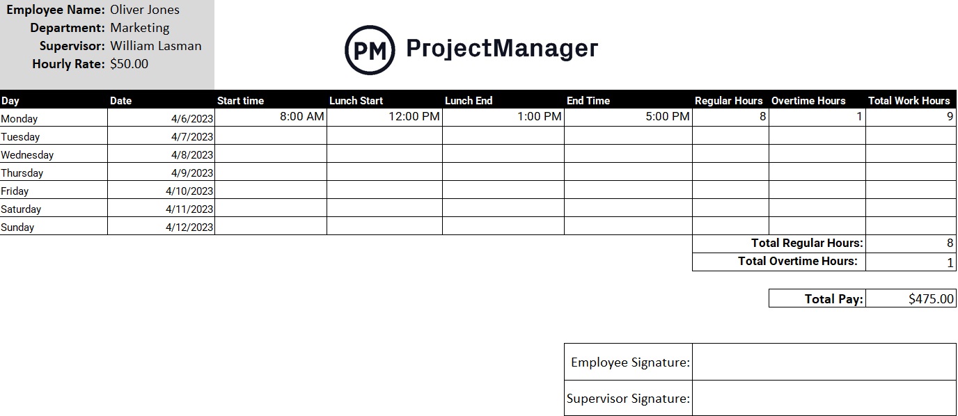 ProjectManager's timesheet template 