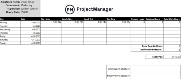 timesheet template for Excel