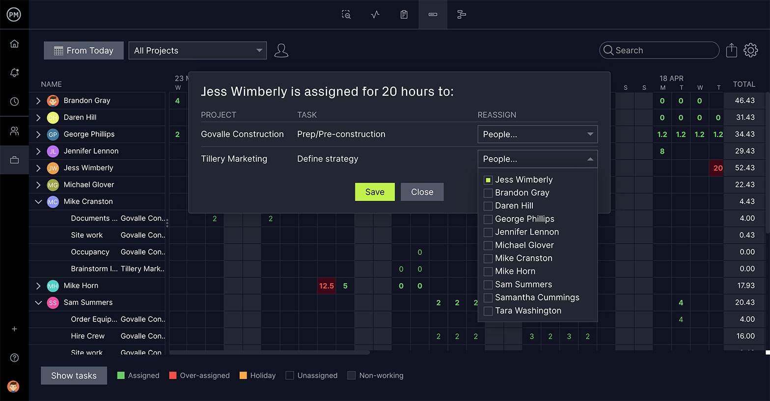 ProjectManager's task management tool, ideal to manage your construction plan