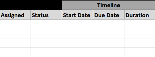 Timeline fields in a contingency plan template for Excel