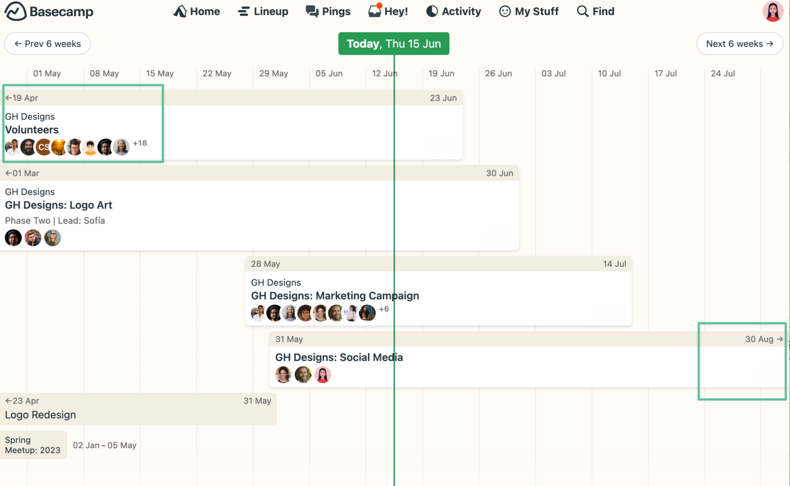 Basecamp timeline view, a popular Microsoft Planner alternative