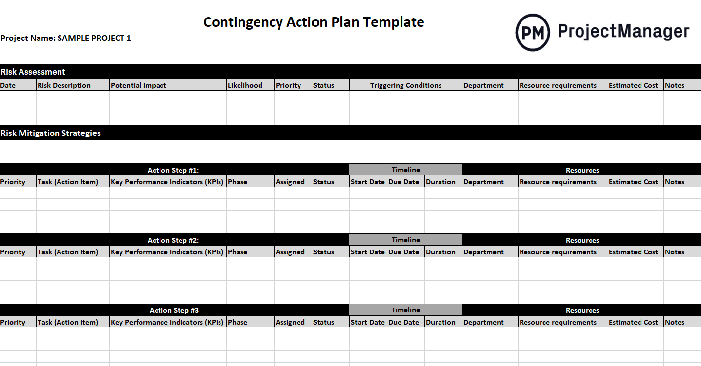 Contingency plan template for Excel