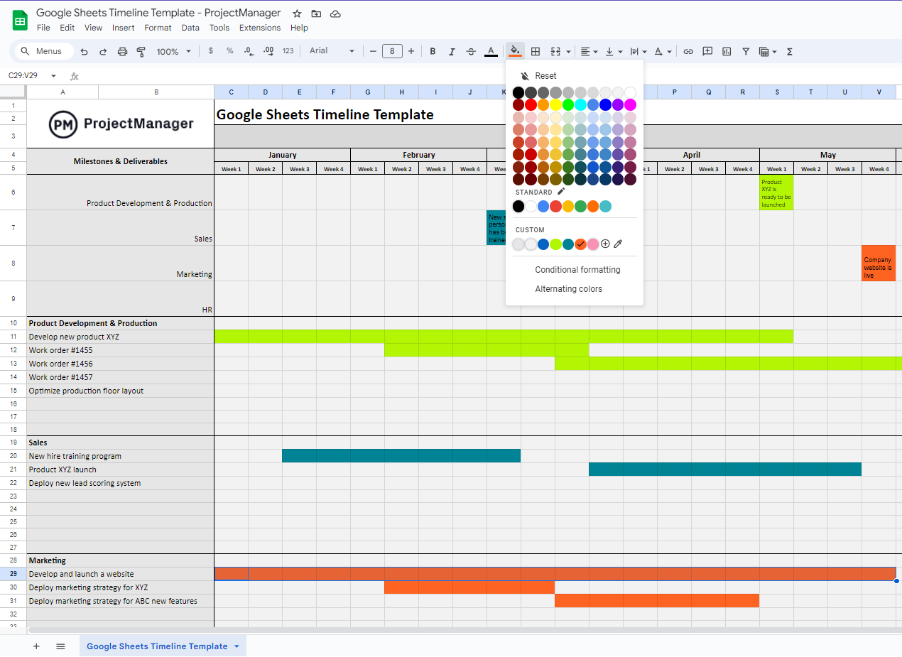 Customizing a Google Sheets Timeline Template