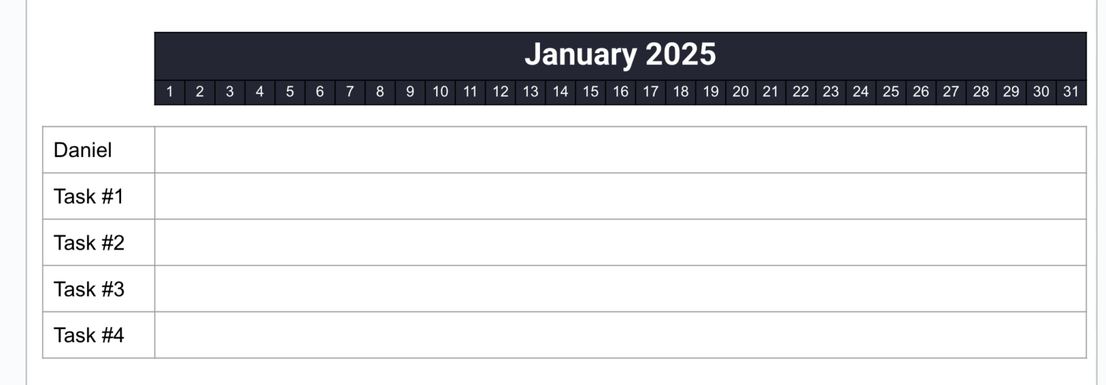 Partially completed Google Slides Gantt chart