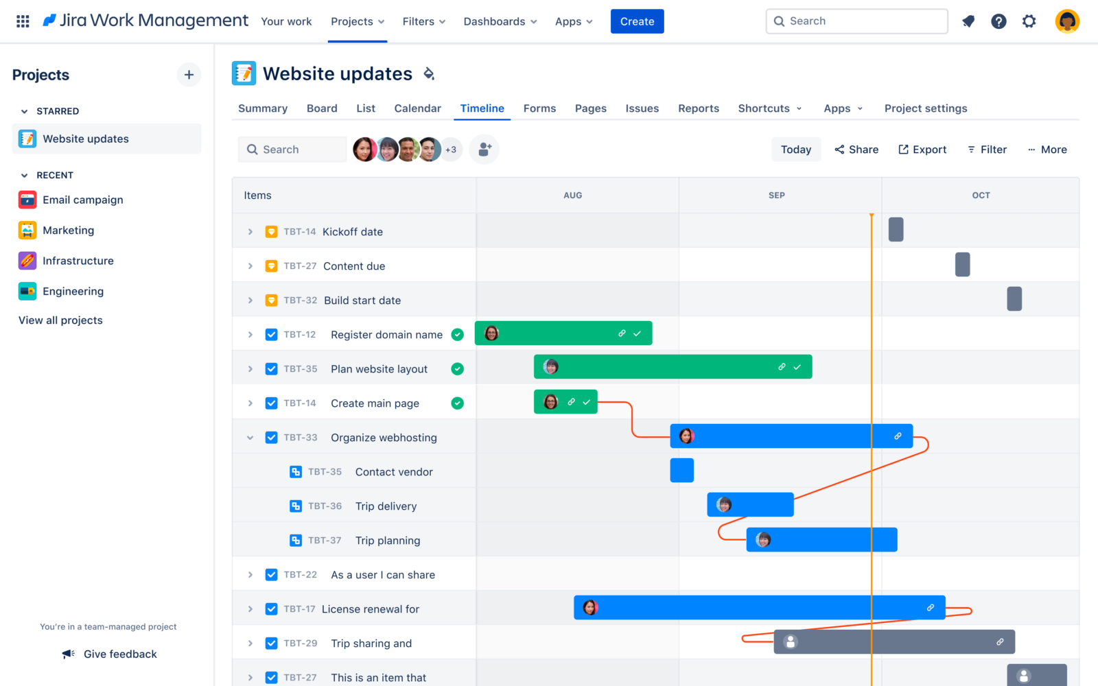 Jira timeline that acts as a Jira Gantt chart