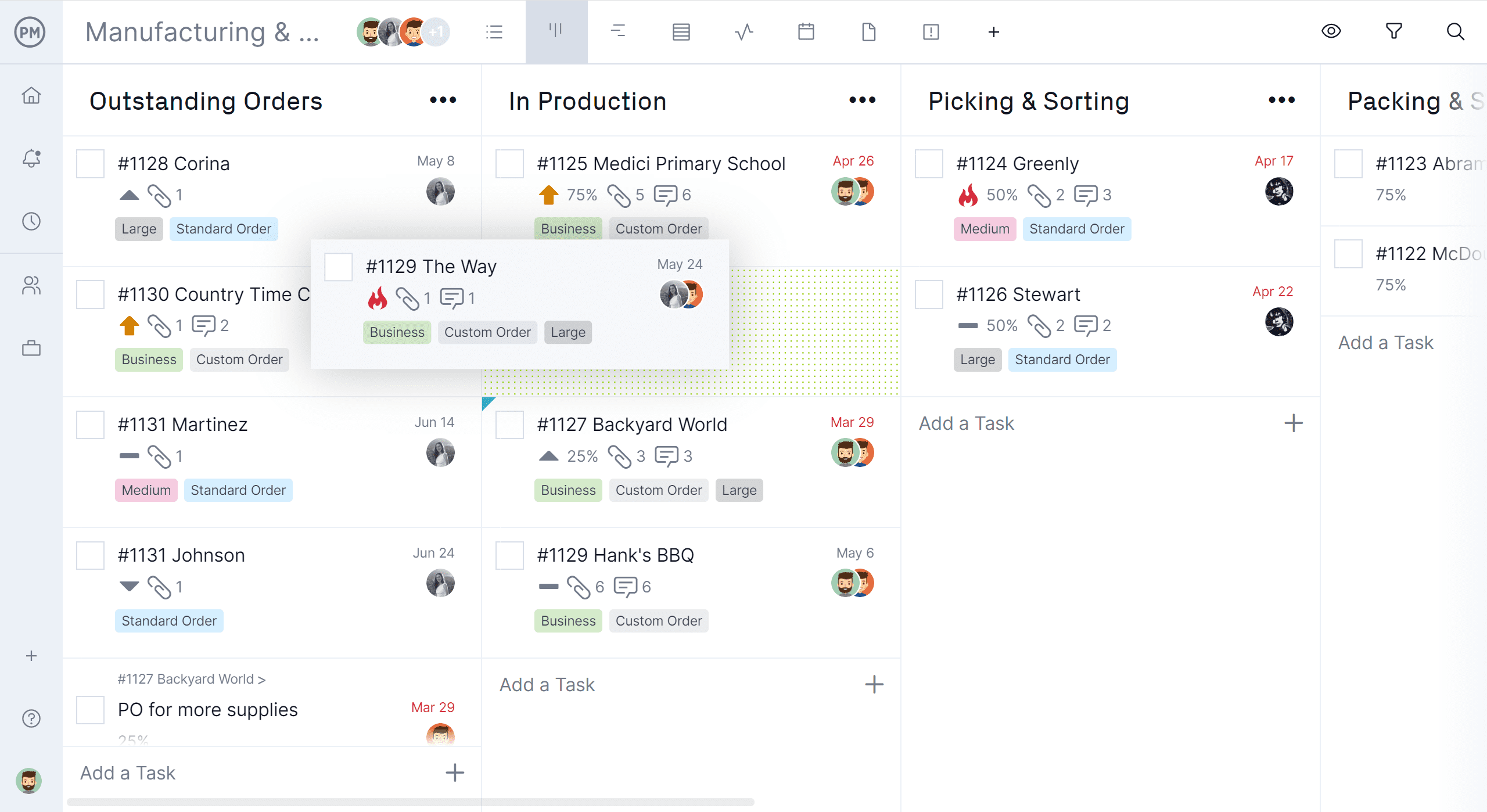 Kanban board with a project on it