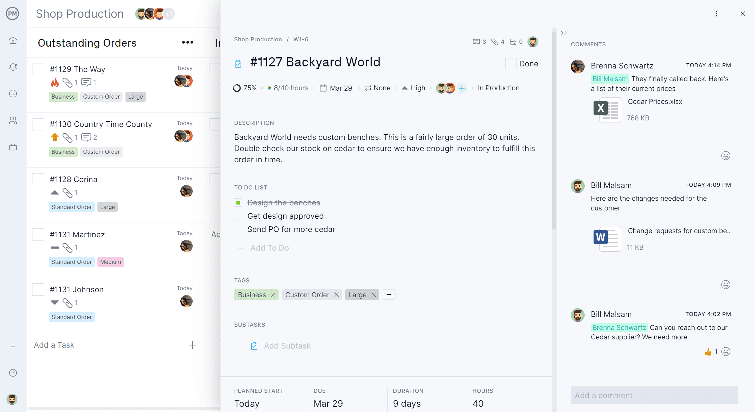 Kanban board in ProjectManager