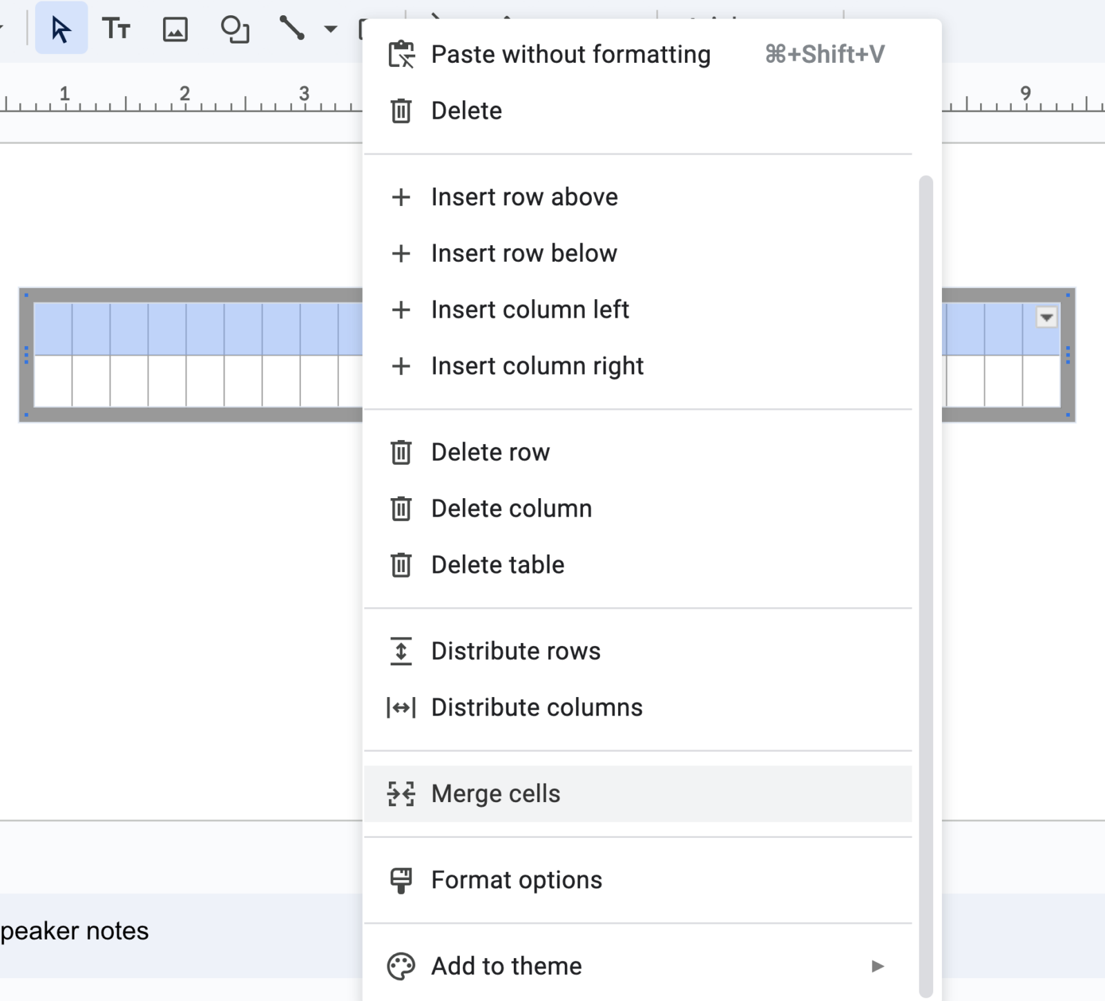 how to merge cells for a Gantt chart in Google Slides