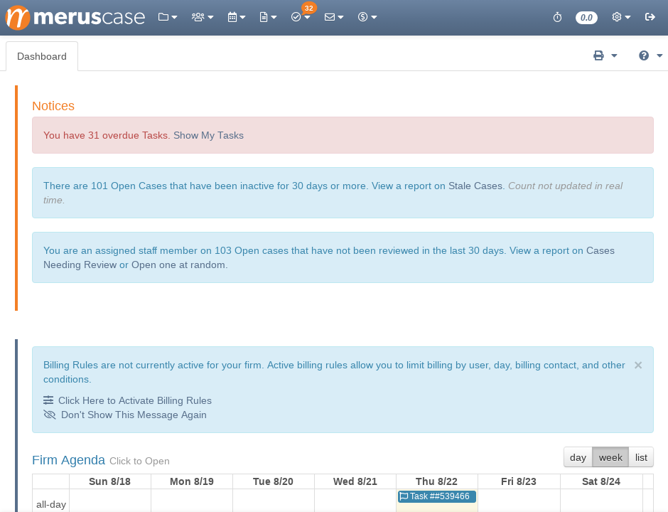 MercusCase screenshot, legal project management software