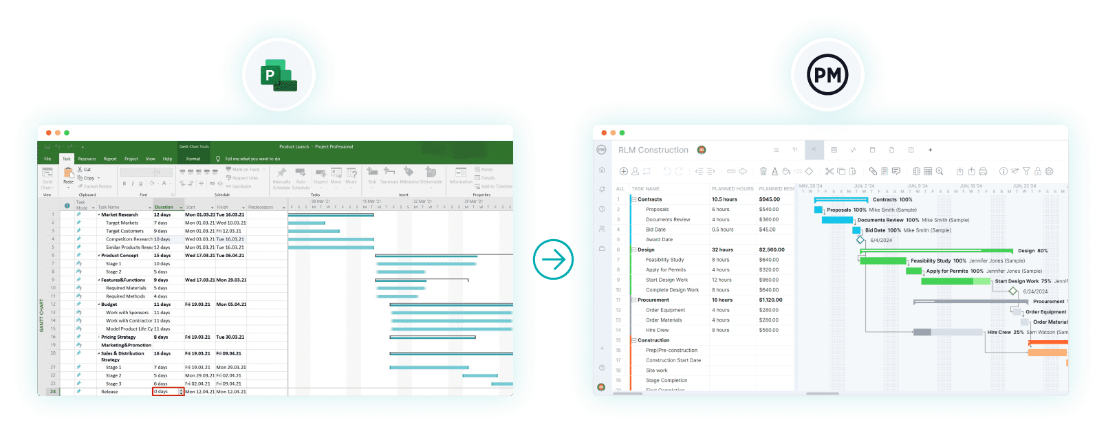 Import Microsoft Project files into ProejctManager