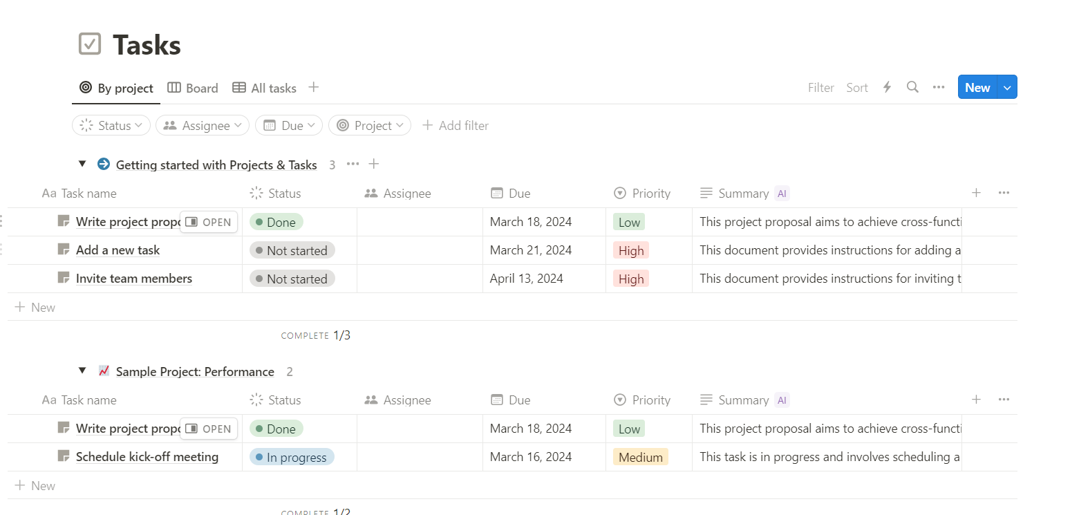 Notion Gantt chart