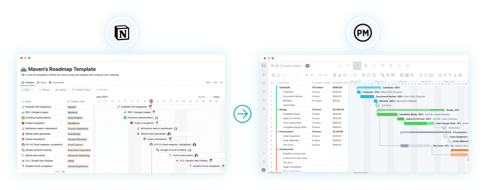 Notion Gantt chart import into ProjectManager