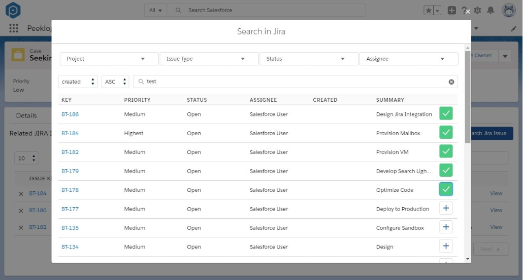 Peeklogic Connector for Salesforce and Jira screenshot