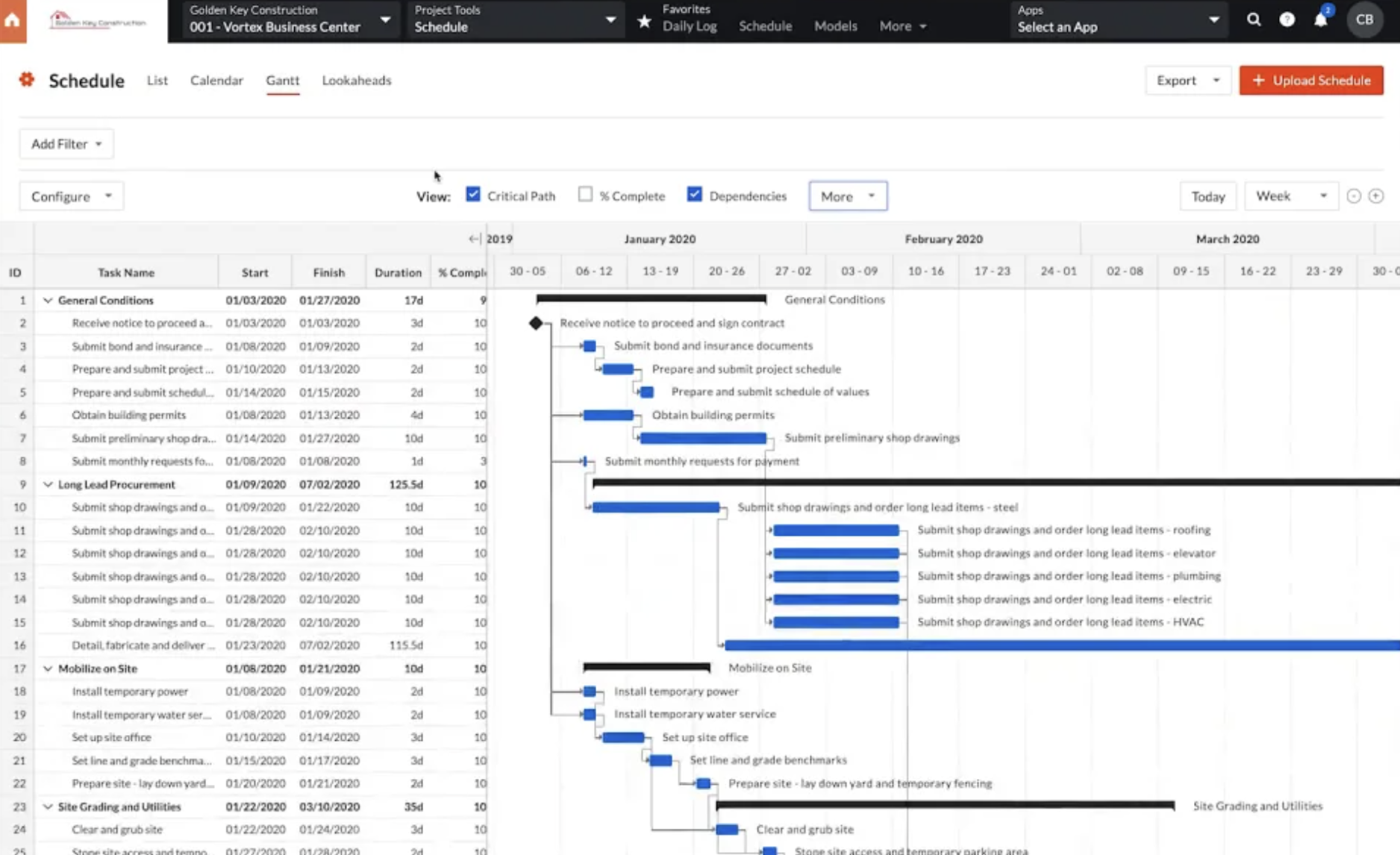 Procore schedule, one of the best Microsoft Project alternatives