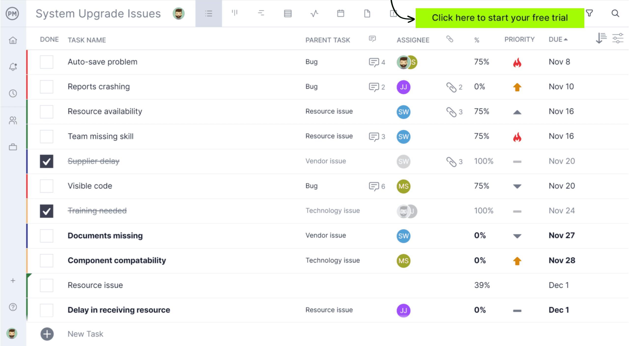 List view in ProjectManager