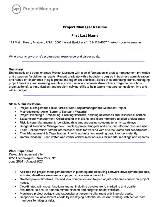 Project manager resume by ProjectManager