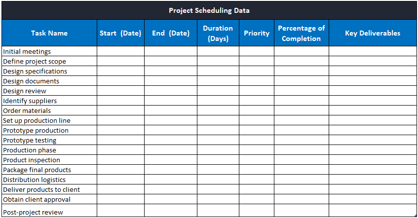 Filling out the task list in ProjectManager's project timeline template for Excel