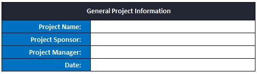 ProjectManager's project management timeline template showing general project information