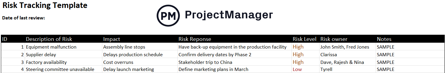 risk register template screenshot