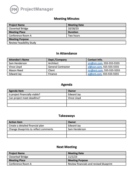 Free meeting minutes template