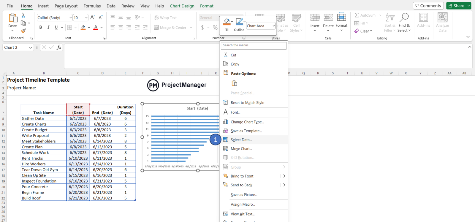 Select data for your project timeline