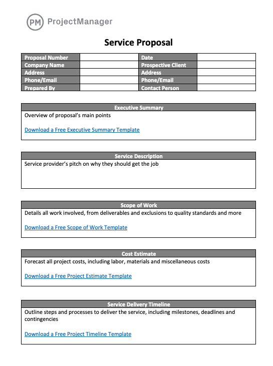 ProjectManager's service proposal template