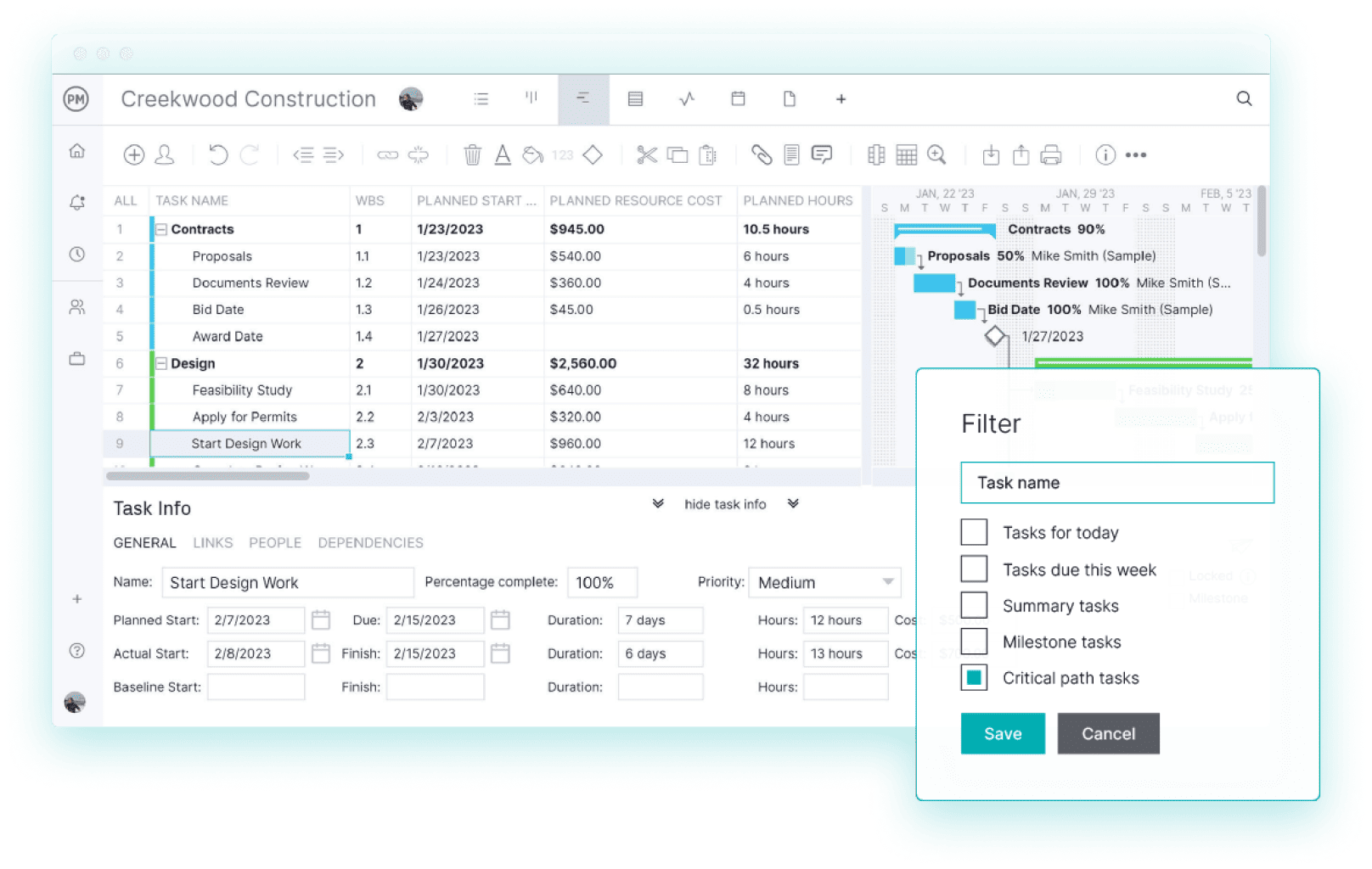 Gantt chart in WBS software