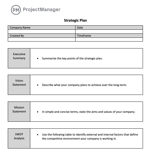 strategic plan template for Word