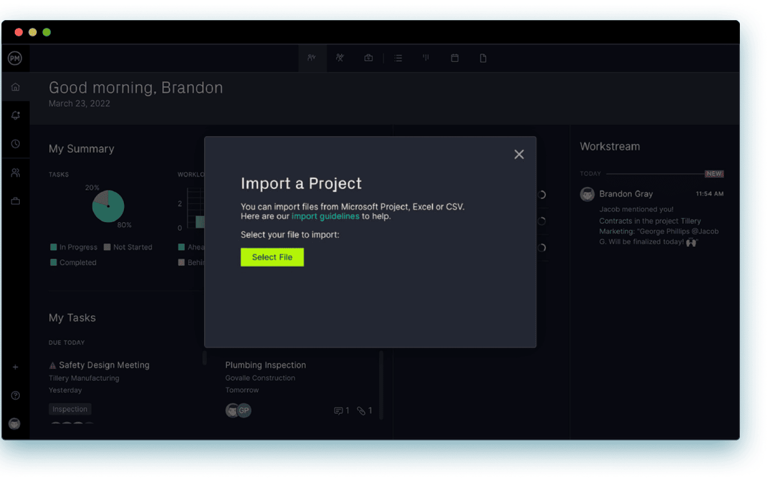 Import files with ProjectManager, a WBS software with unlimited file storage