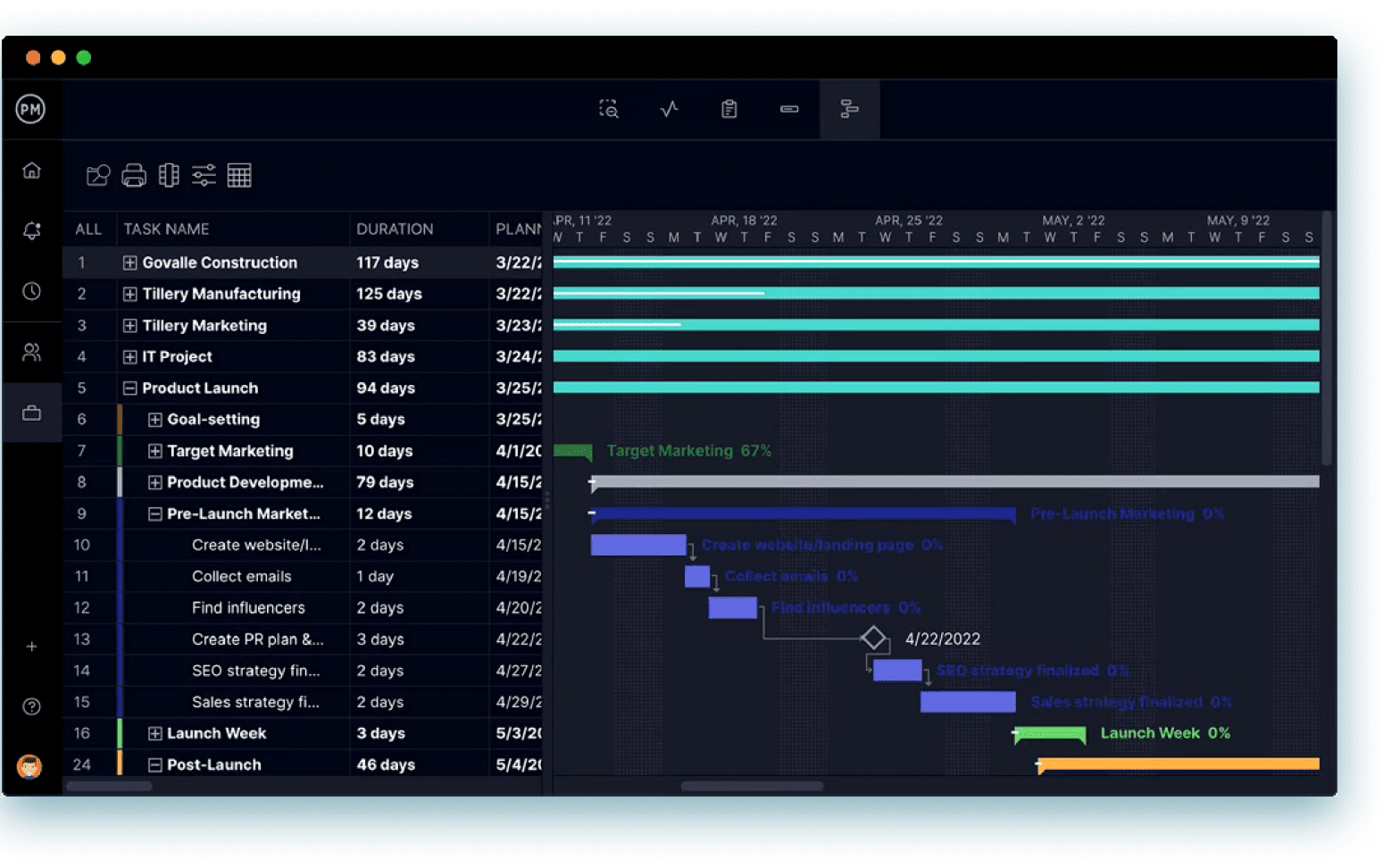 Create portfolio roadmaps with ProjectManager's PMO software