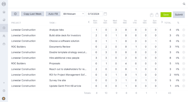 ProjectManager's online timesheets for time tracking