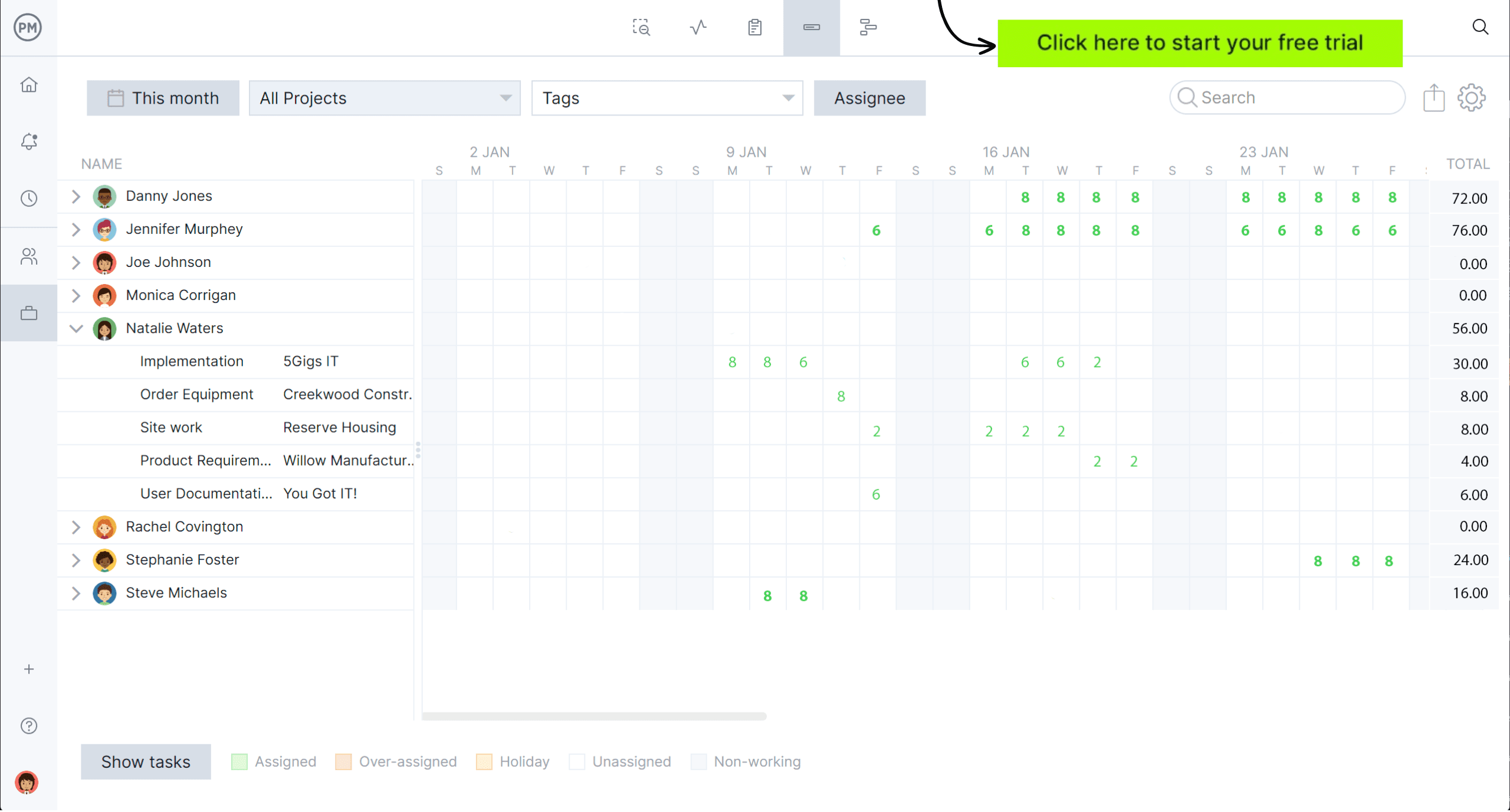 Workload chart in ProjectManager