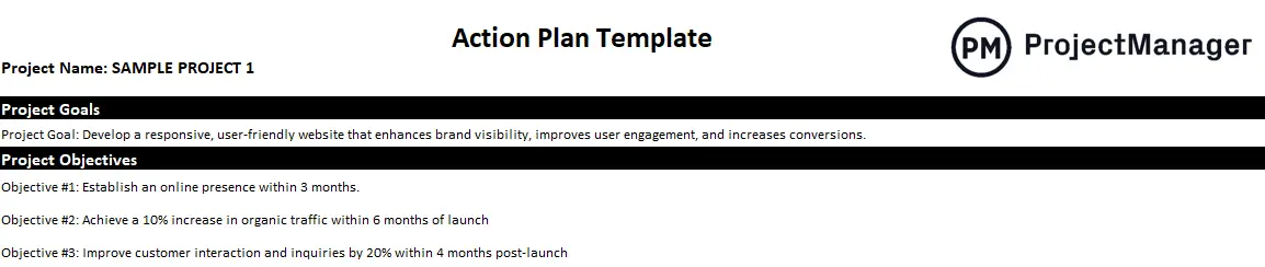 Goals and objectives in an action plan example