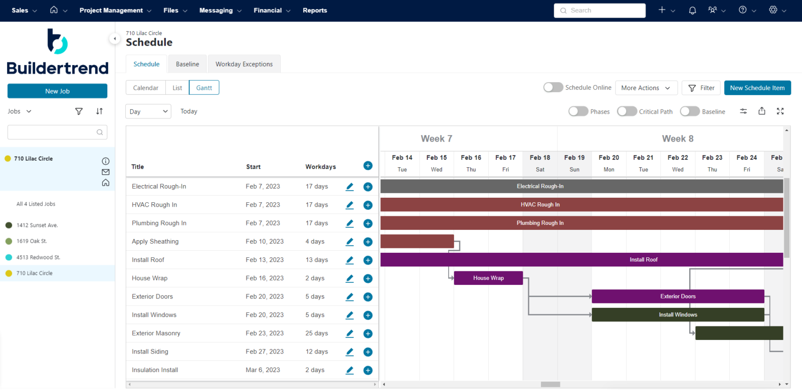 Buildertrend's timeline view is one of the main features of this construction estimating software