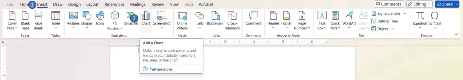 Insert a stacked bar chart for your Gantt chart for Word